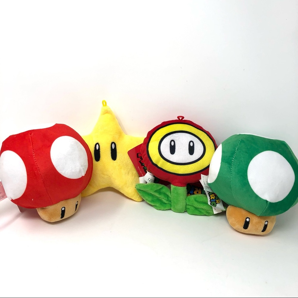 Super Mario Set Flower, Star & Mushroom Plush 6”
